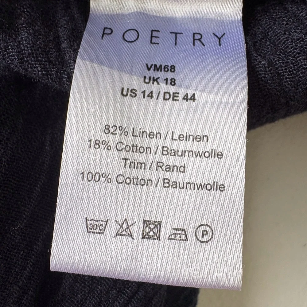Poetry Linen Blend Drawstring Ankle Pants Size 14 Coastal Chic Navy Quiet Luxury - Picture 3 of 12